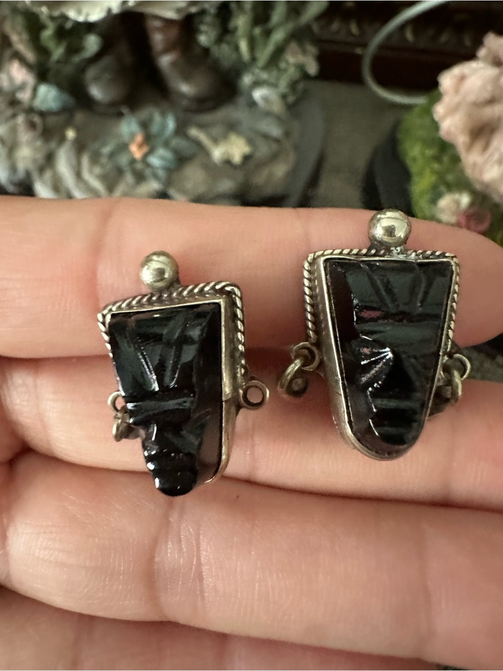 Sterling Silver Black Onyx Earrings Connector Pair